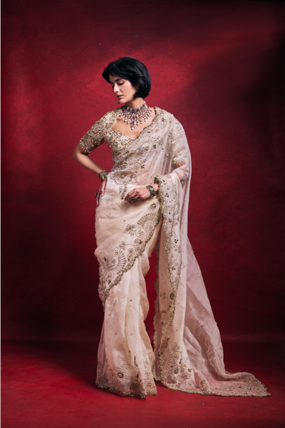 Tamanna Punjabi Kapoor in Cream Organza Saree Set - The Grand Trunk