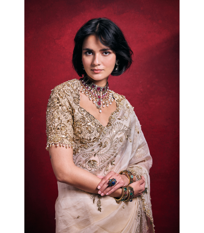 Tamanna Punjabi Kapoor in Cream Organza Saree Set creme / L
