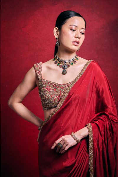 Mahima Mahajan Red Saree Set - The Grand Trunk