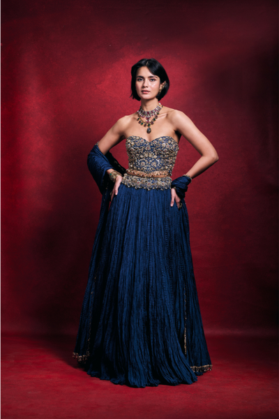 Tamanna Punjabi in Royal Blue Crushed Lehenga Set - The Grand Trunk