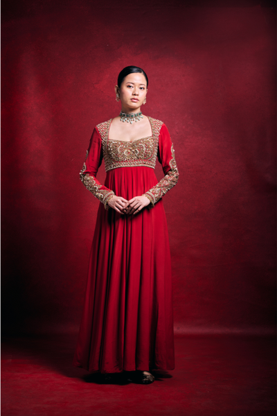 Tamanna Punjabi In Red Crepe Anarkali Set
