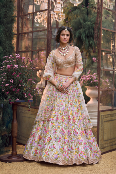 Multi-Coloured Floral Lehenga Set - The Grand Trunk
