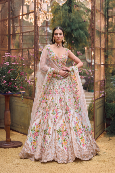 Multi-Coloured Floral Lehenga Set - The Grand Trunk