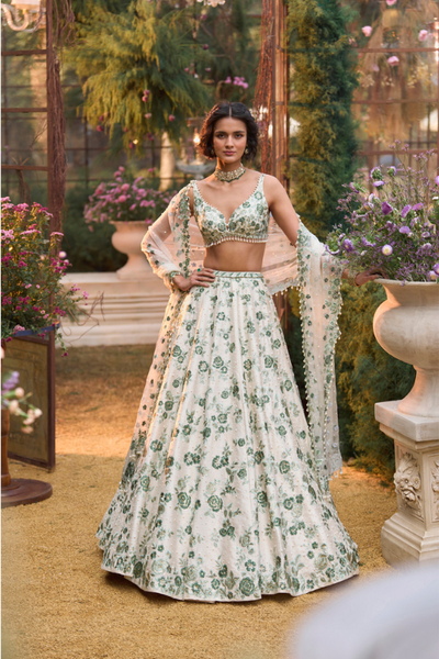 Emerald Floral Lehenga Set - The Grand Trunk