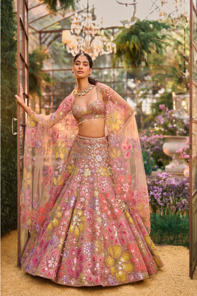 Coffee Floral Lehenga Set - The Grand Trunk