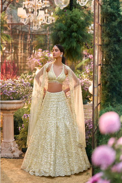 Lemon Yellow Sequin Lehenga Set - The Grand Trunk