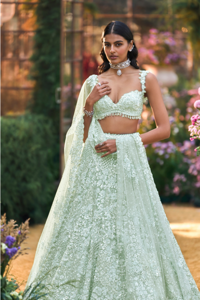 Soft Aqua Sequin Lehenga Set - The Grand Trunk
