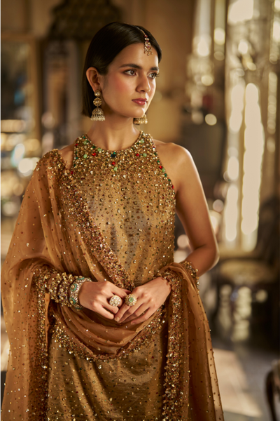 Seema Gujral Gold Jewelled Sharara Set