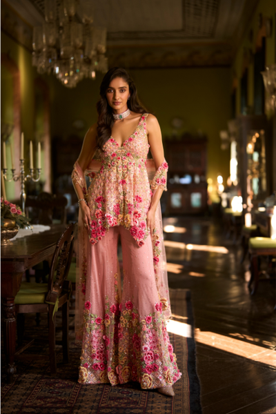 Seema Gujral Pink Three-Dimensional Sharara Set