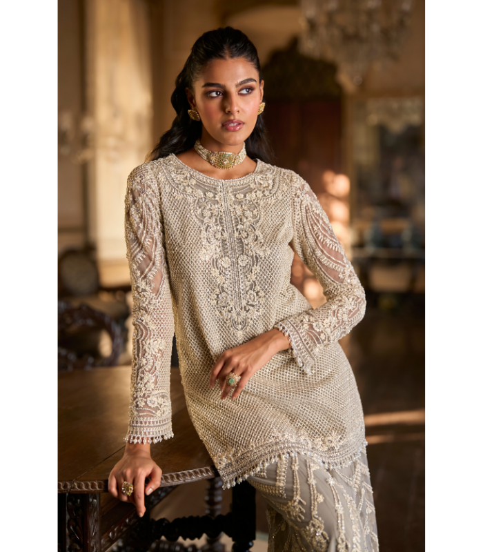 grey sharara dress Grey Elegant Chikankari Kurta Sharara Set with Dupatta