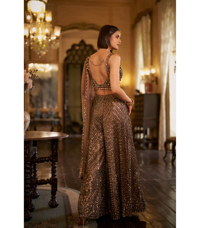 Brown Sequin Sharara Set XL