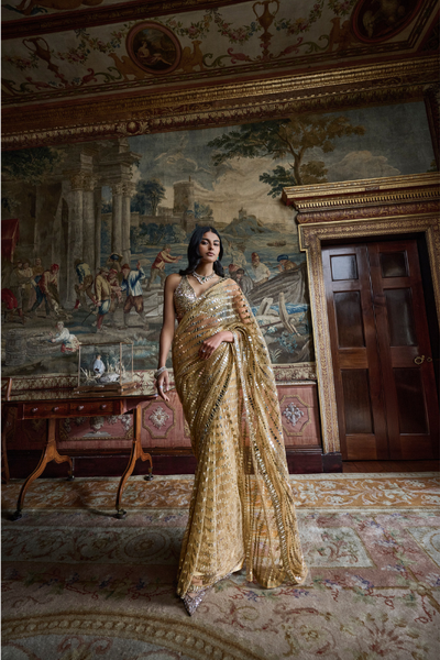 Seema Gujral Gold Mirror Work Saree
