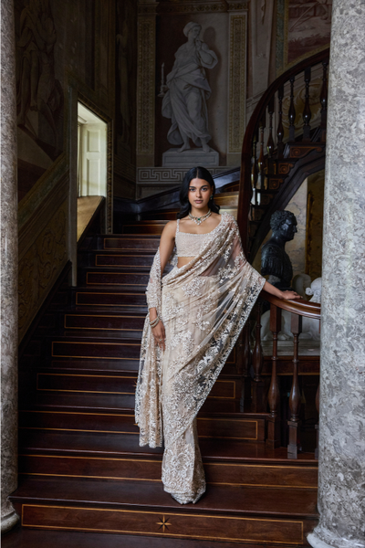 Seema Gujral  Nude Thread Work Saree