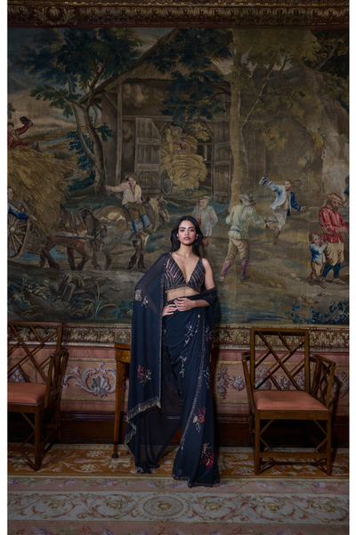 Seema Gujral Black Crystal Georgette Saree