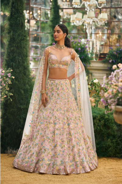 Seema Gujral in Powder Peach Floral Lehenga Set