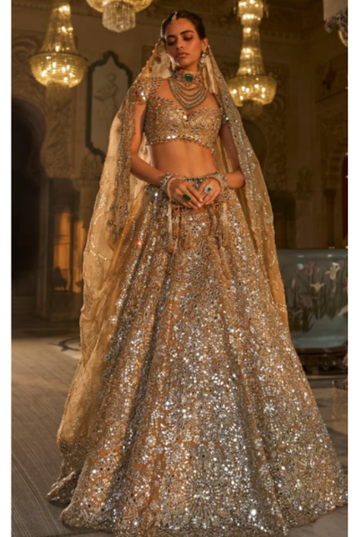 Seema Gujral Gold Mirror Work Lehenga Set