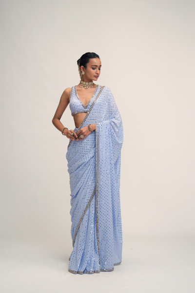Vani Vats Dew Blue Sequins Embroidered Saree Set