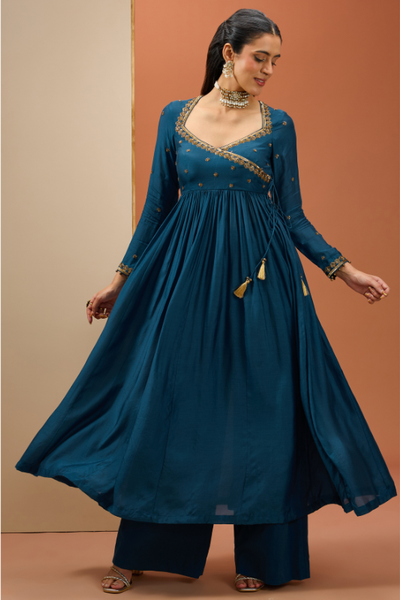 Esha Koul Blue Angrakha Anarkali Set