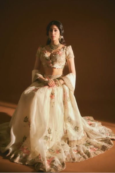 Anamika Khanna lehenga in floral and chikankari embroidery .