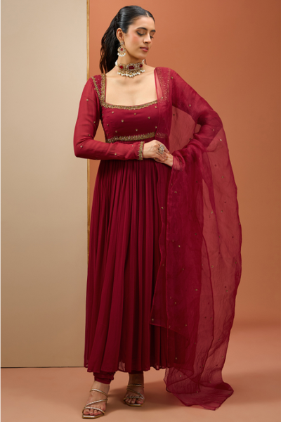 Maroon Anarkali Set