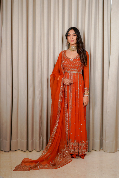 Esha Koul Rust Anarkali set