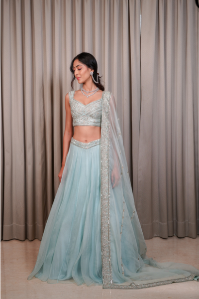 Esha Koul Ice Blue lehenga set