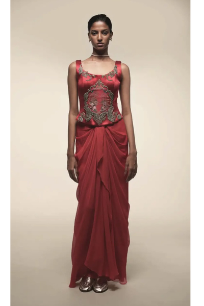Anamika Khanna Hand painted corset with cascading skirt
