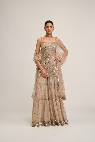 Vvani vats light beige kurta sharara set