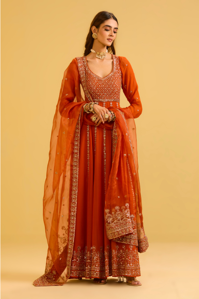 Esha Koul Rust Anarkali Set