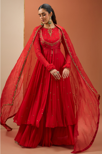 Esha Koul Red Anarkali Set