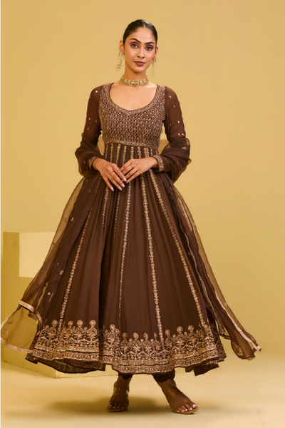 Esha Koul Brown anarkali set