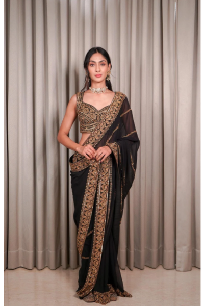 Esha Koul Black Sari Set