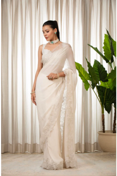 Esha Koul White Nikaza Saree Set