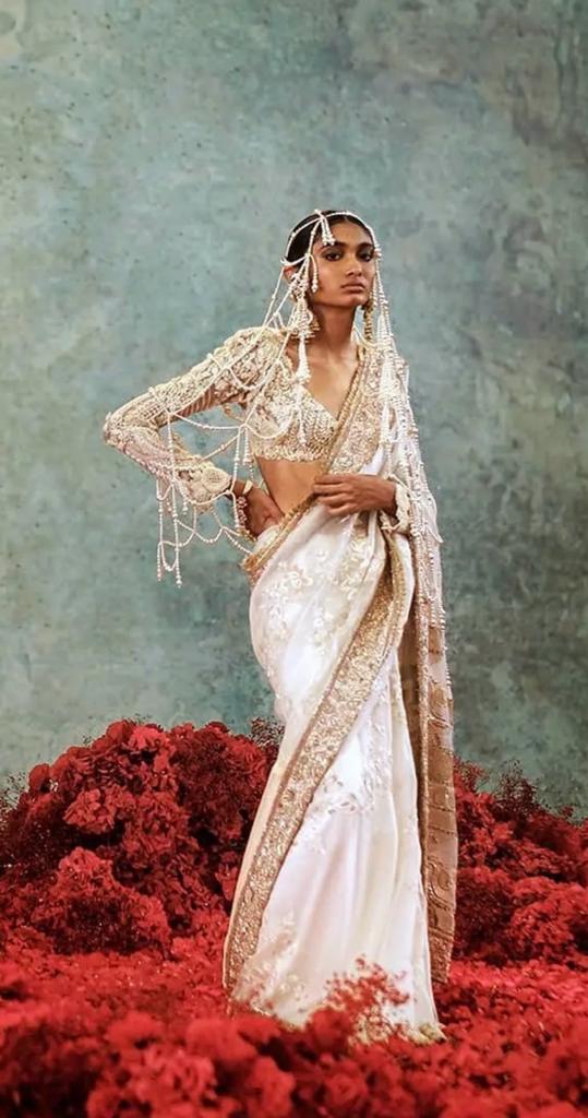 Anamika Khanna Ivory Organza saree - The Grand Trunk