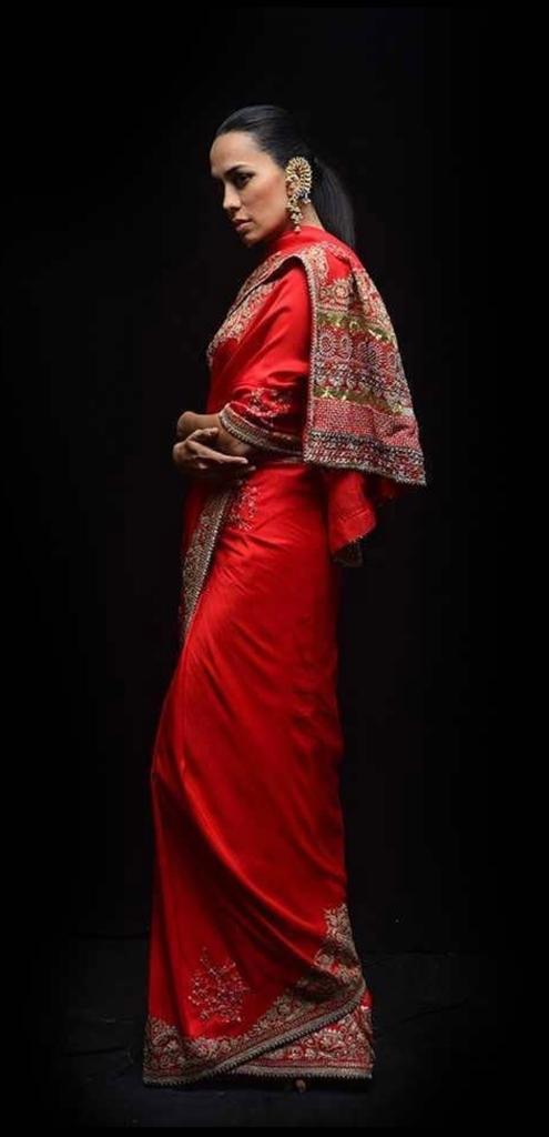Anamika Khanna red silk dupion saree - The Grand Trunk