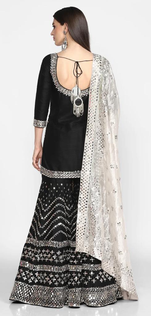 Abhinav Mishra- Black embroidered sharara set - The Grand Trunk