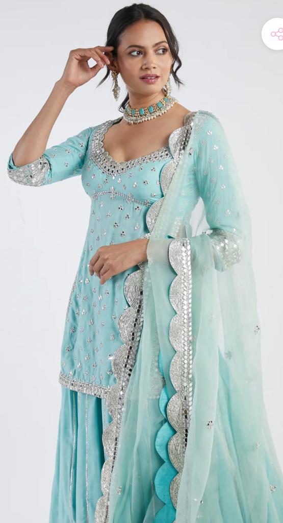 Abhina Mishra - Blue mirror and gota lehenga set - The Grand Trunk