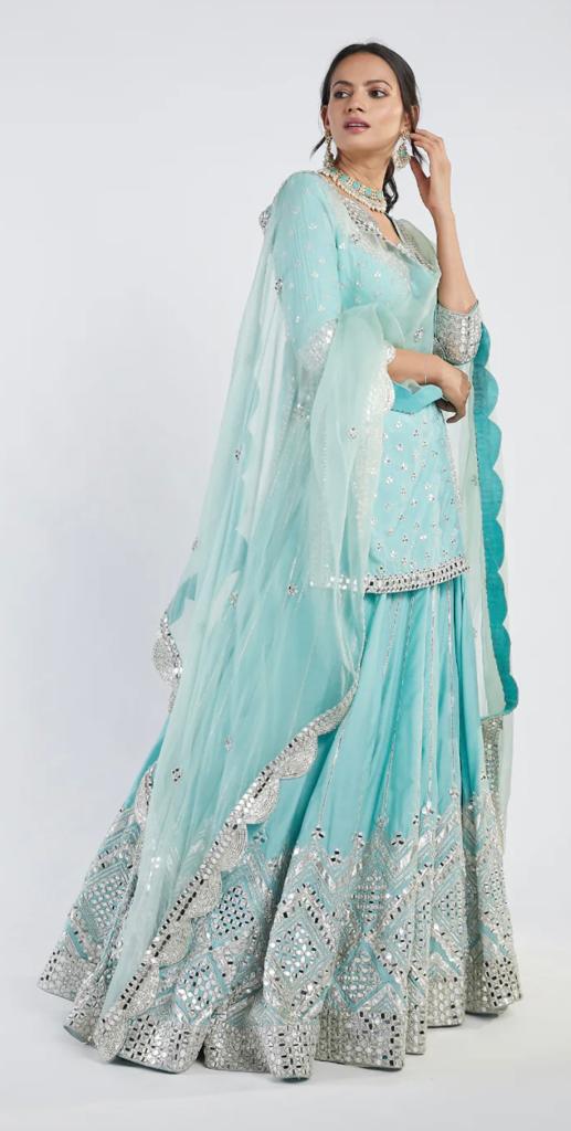 Abhina Mishra - Blue mirror and gota lehenga set - The Grand Trunk