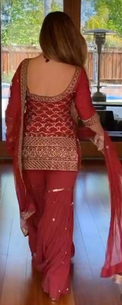 Esha Koul- Maroon Sharara set - The Grand Trunk