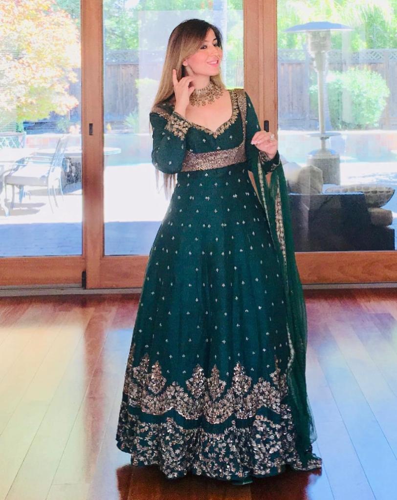 Astha Narang Dark Green Emerald Anarkali Set - The Grand Trunk Astha Narang Dark Green Emerald Anarkali Set - The Grand Trunk