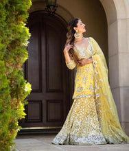 Load image into Gallery viewer, Abhinav Mishra - Pastel Yellow embellished peplum set - The Grand Trunk