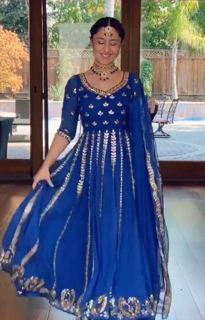 Esha Koul- Electric Blue Anarkali set - The Grand Trunk