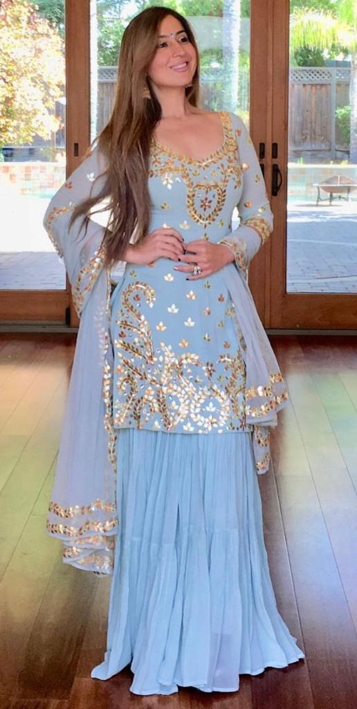 Esha Koul - Ice Blue Sharara set - The Grand Trunk