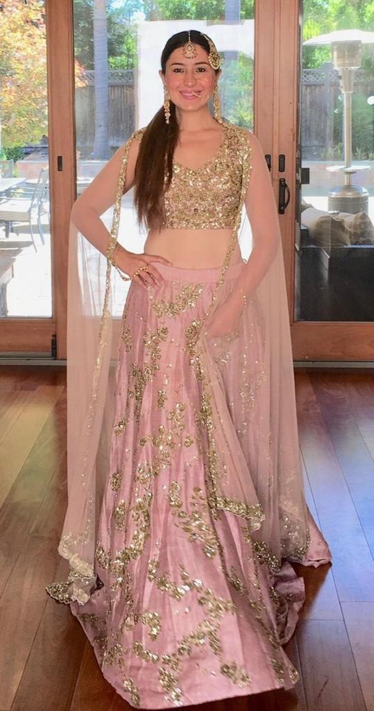 Astha Narang- Pink sequins jaal lehenga set - The Grand Trunk