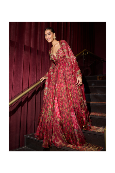 Arwa Hand embroidered Anarkali with heavy odhani