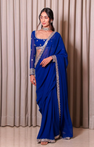 Esha Koul electric blue sari set