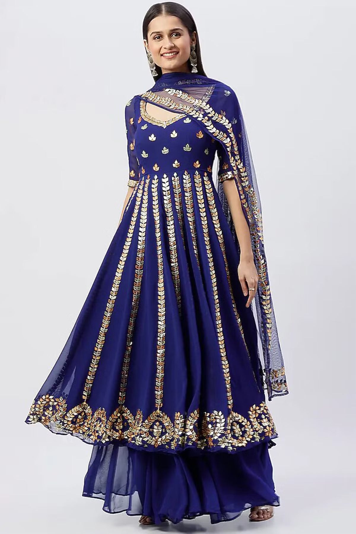 Esha Koul- Electric Blue Anarkali set - The Grand Trunk