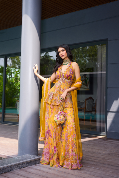 Farhana Hand Embroidered Halter Neck Sharara Set sharara set