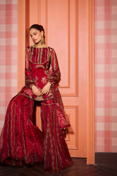 Hania Embroidered kurta and dupatta with Gharara