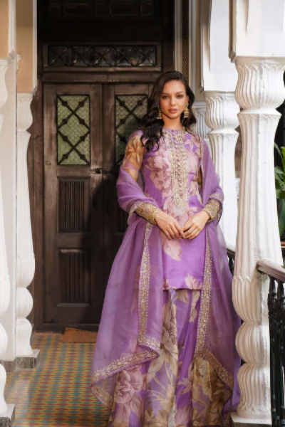 Lavender floral kurti set - The Grand Trunk